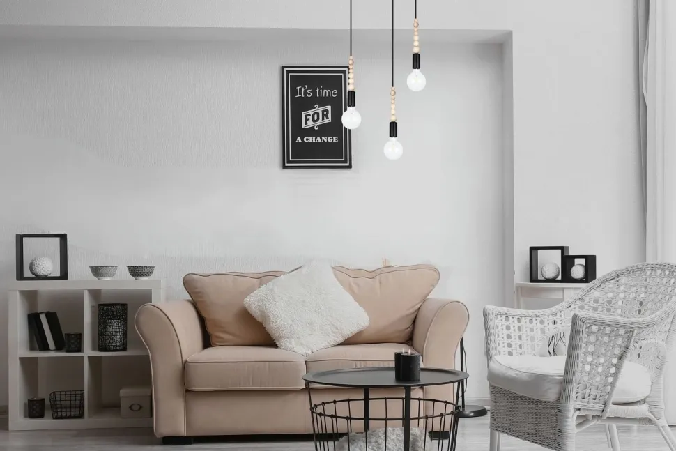 Hängeleuchte Holz Metall Schwarz E27 3-flammig wohnlich