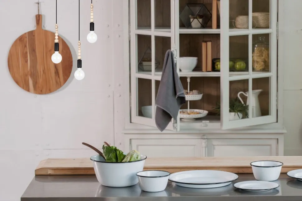 Hängeleuchte Holz Metall Schwarz E27 3-flammig wohnlich