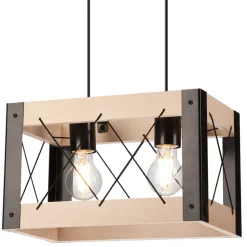 Hängeleuchte Holz Metall verstellbar 2-flammig E27 Rustikal