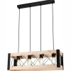 Hängeleuchte Holz Metall 4x E27 B: 63 cm Schwarz Natur Rustikal