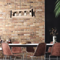 Hängeleuchte Holz Metall 4x E27 B: 63 cm Schwarz Natur Rustikal