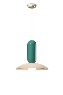 Hängeleuchte Keramik E27 Ø 40 cm rund Creme Türkis