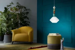 Hängeleuchte Keramik Glas Ecru Bunt E27 Retro Design