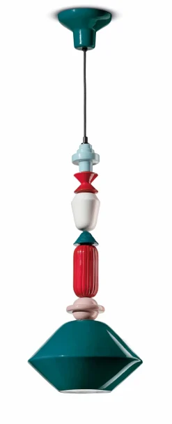 Hängeleuchte Keramik Handarbeit Ø 31 cm E27 Petrol Bunt