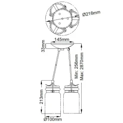 Hängeleuchte Metall Glas B: 21,6 cm H: max. 287 cm 3x E27