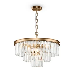 Hängeleuchte Metall Glas E14 rund D: 50 cm in Messing