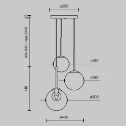 Hängeleuchte Metall Glas G9 rund D: 40 cm in Gold CORA