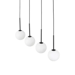 Hängeleuchte Metall Glas L: 78 cm Schwarz Weiß 4x G9