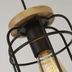 Hängeleuchte Metall Holz Ø 15 cm Schwarz Natur E27