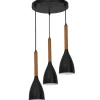 Hängeleuchte Metall Holz 3x E27 Schwarz