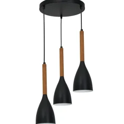 Hängeleuchte Metall Holz 3x E27 Schwarz