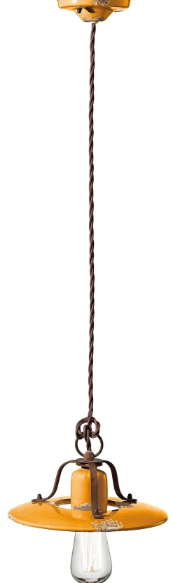 Hängeleuchte Metall Keramik Ø 25 cm Gelb Shabby Antik