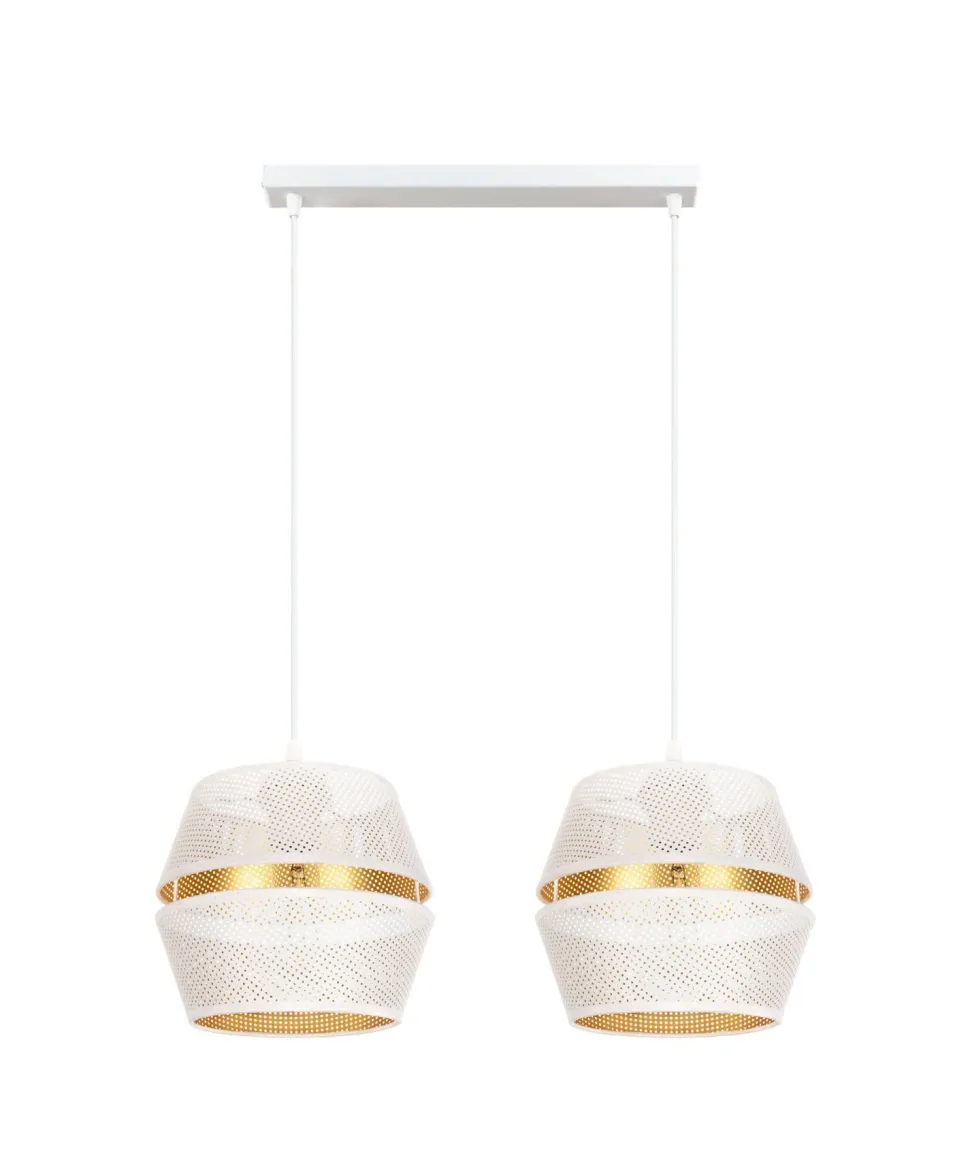 Hängeleuchte Metall Weiß Gold E27 50 cm lang 2-flammig