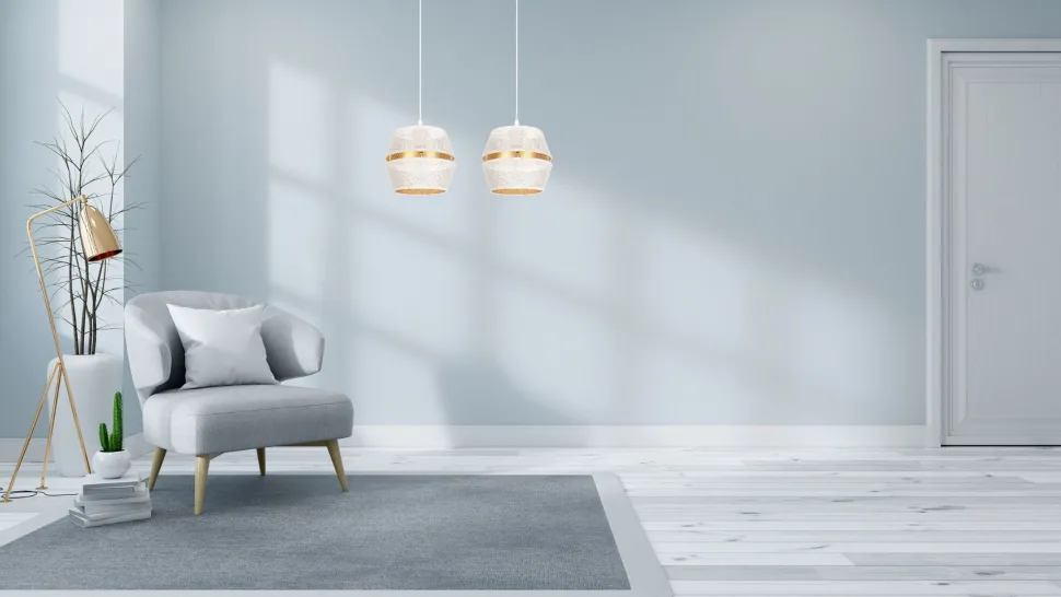 Hängeleuchte Metall Weiß Gold E27 50 cm lang 2-flammig