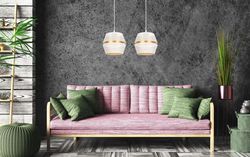 Hängeleuchte Metall Weiß Gold E27 50 cm lang 2-flammig