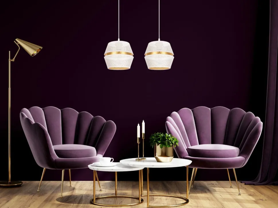 Hängeleuchte Metall Weiß Gold E27 50 cm lang 2-flammig