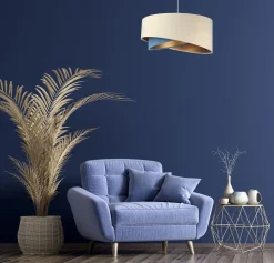 Hängeleuchte Modern Ø 50 cm Stoff Creme Blau Gold E27