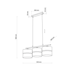 Hängeleuchte Modern länglich 3-flammig Schwarz Natur E27