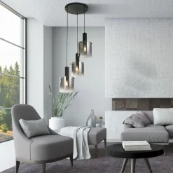 Hängeleuchte Rauchglas 3-flammig Schwarz Grau E27 Ø 42 cm