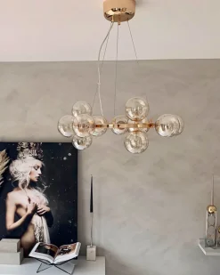 Hängeleuchte Rauchglas Metall 58 cm breit Modern 15x G9