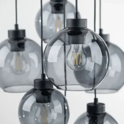 Hängeleuchte Rauchglas 7x E27 verstellbar Kugelschirme