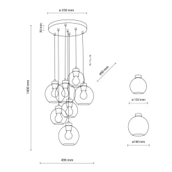 Hängeleuchte Rauchglas 7x E27 verstellbar Kugelschirme