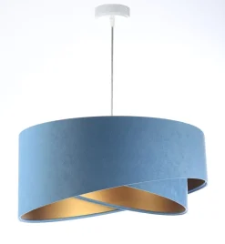 Hängeleuchte rund D: 50 cm E27 Blau Gold Stoff Velours Optik