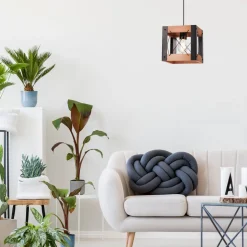 Hängeleuchte Rustikal verstellbar E27 Metall Holz Schwarz