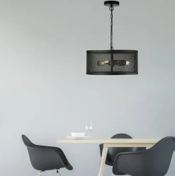 Hängeleuchte Schwarz Ø 45 cm aus Mesh Metall 3x E27 Retro