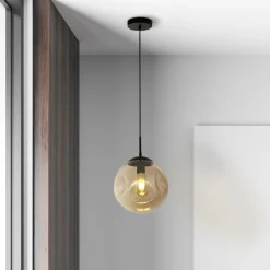 Hängeleuchte Schwarz Champagner E27 D: 25 cm Glas TALIA