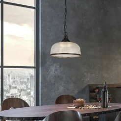 Hängeleuchte Schwarz Glas Metall Ø 27 cm H: max. 1,2 m