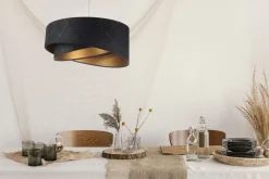 Hängeleuchte Schwarz marmoriert Gold E27 Velours Optik