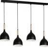 Hängeleuchte Schwarz Metall Holz 4 flammig