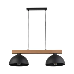 Hängeleuchte Schwarz Metall Holz länglich E27 Esszimmer