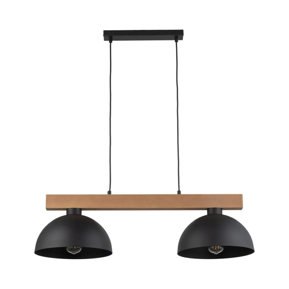 Hängeleuchte Schwarz Metall Holz länglich E27 Esszimmer