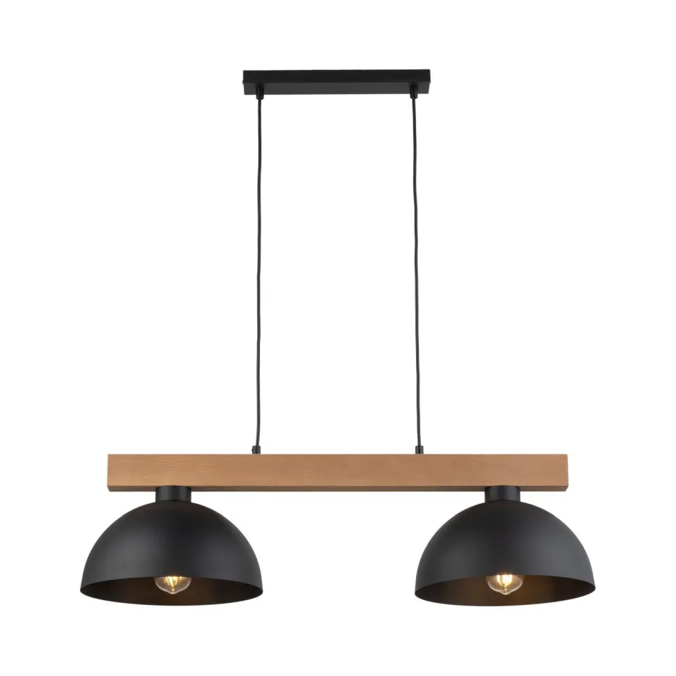 Hängeleuchte Schwarz Metall Holz länglich E27 Esszimmer