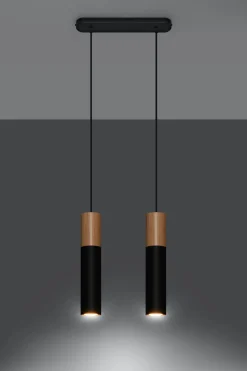 Hängeleuchte Schwarz Metall Holz Skandinavisch 2-flmg