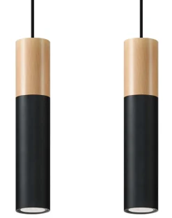 Hängeleuchte Schwarz Metall Holz Skandinavisch 2-flmg