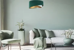 Hängeleuchte Stoff Ø 50 cm Velours Optik E27 Grün Blau Gold