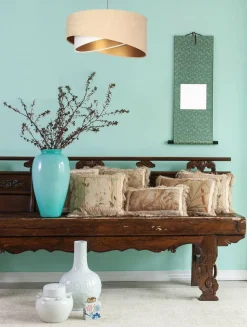 Hängeleuchte Stoff Beige Gold E27 rund Ø 50 cm Velours Optik