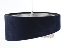 Hängeleuchte Stoff D: 50 cm Velours Optik Blau Beige Silber