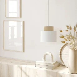 Hängeleuchte Stoff Jute E27 Ø 20 cm H: max. 160 cm Weiß Natur