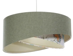 Hängeleuchte Stoff rund D: 50 cm E27 Grün Weiß Floral