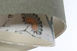 Hängeleuchte Stoff rund D: 50 cm E27 Grün Weiß Floral