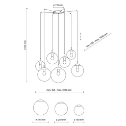 Hängeleuchte verstellbar B: max. 4 m Rauchglas 7x E27