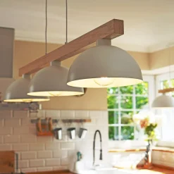 Hängeleuchte Weiß Metall Holz 3-flammig 118 cm breit E27