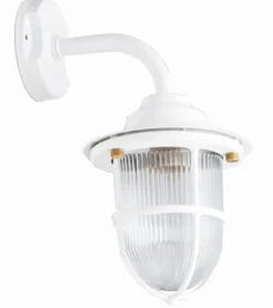 Hoflampe Weiß E27 Messing Riffelglas IP64 Maritim SANTORIN