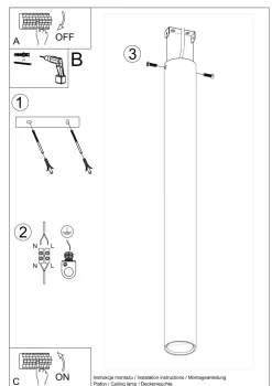 Hohe Deckenlampe Weiß 60 cm Ø 6 cm schmal GU10