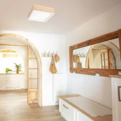 Holz Deckenlampe blendarm Glasschirm E27 B:31 cm eckig