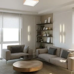 Holz Deckenlampe blendarm Glasschirm E27 B:31 cm eckig